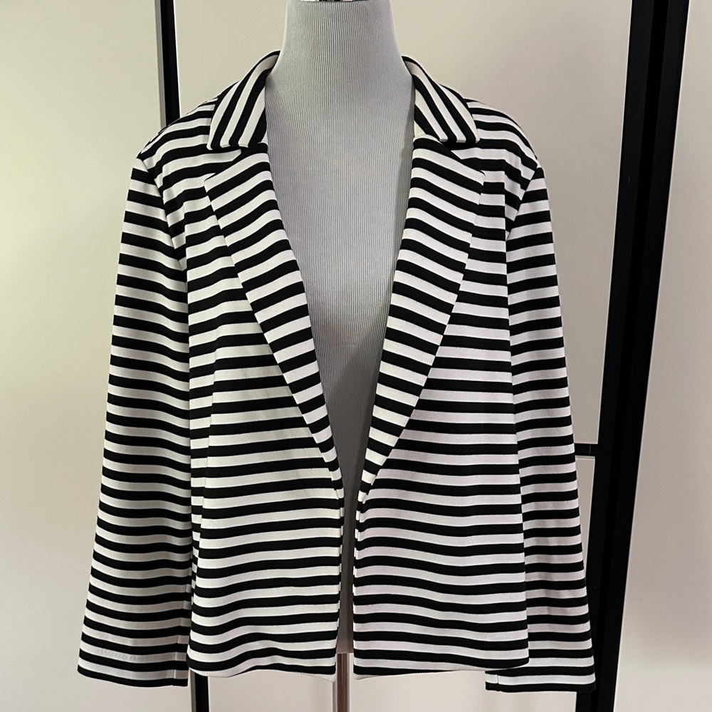 Chico's Black and White Striped Blazer Sweater XL